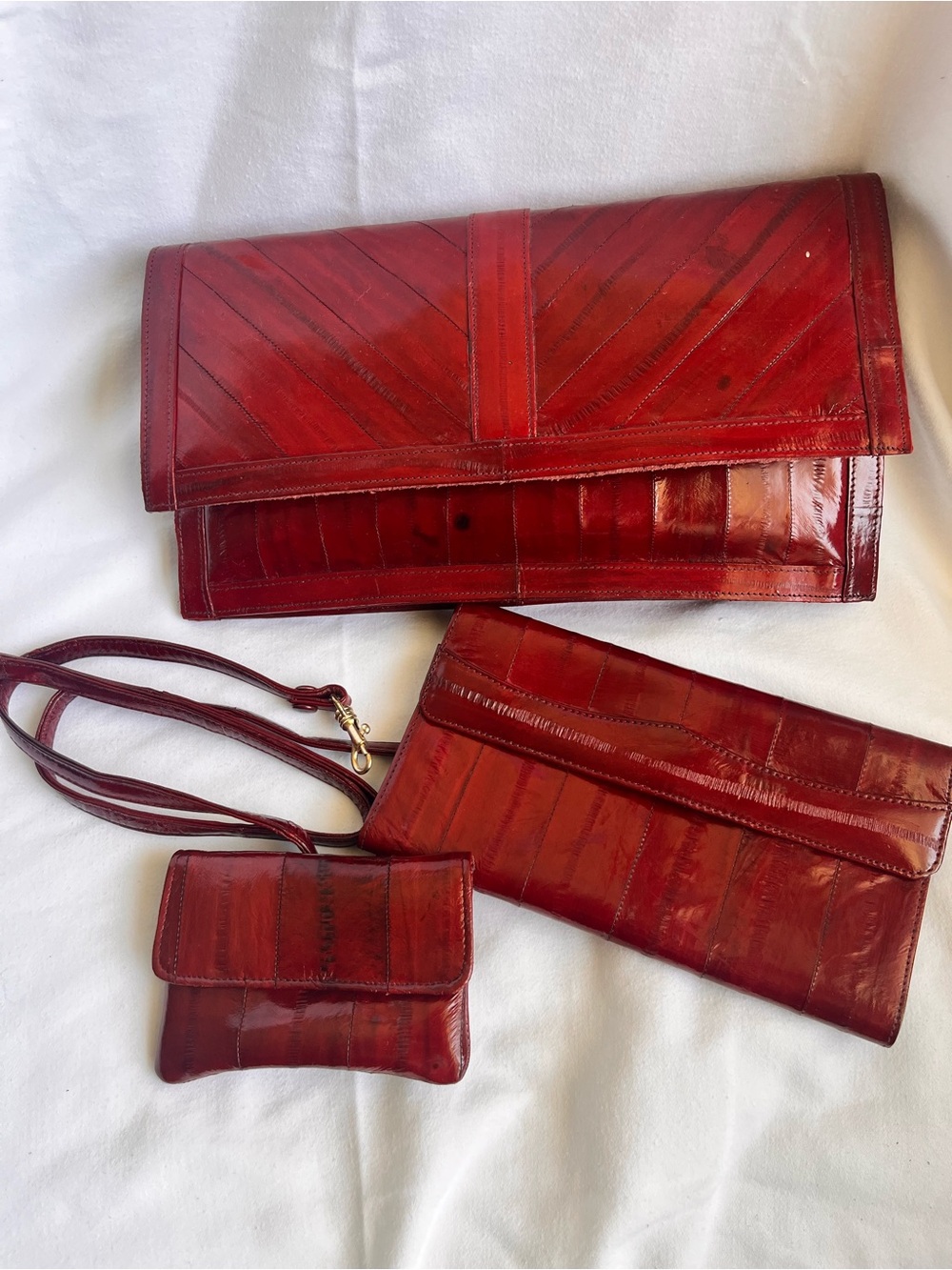 Red Leather Envelope Clutch Set - Women Bags genuine eel skin in new condition